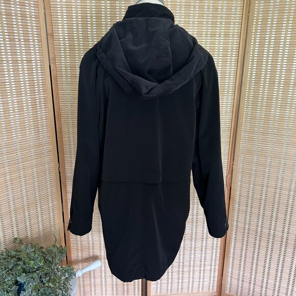 Vintage Liz Claiborne Black Hooded Coat With Plaid Lining Size S - Picture 8 of 11